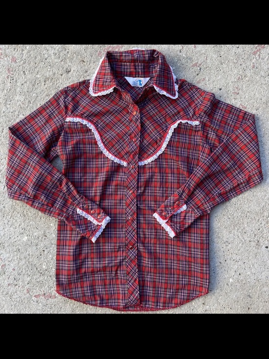 Tops - Vintage Miss Rodeo America Western Plaid Pearl Snap Shirt S Lace Dolly Parton